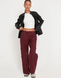 Motel Rocks Wide Leg Pants-Hansa Cargo Trouser in Burgundy
