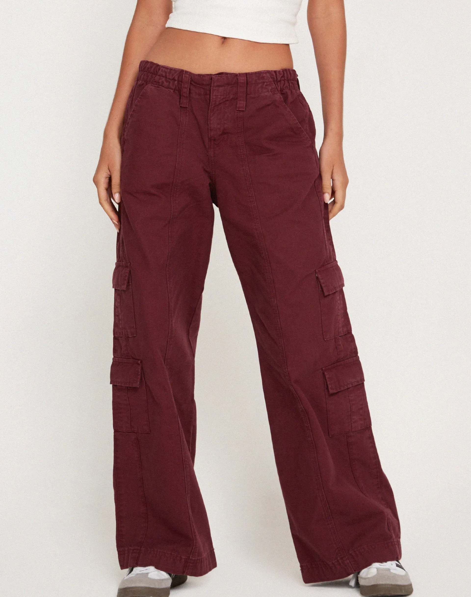 Motel Rocks Wide Leg Pants-Hansa Cargo Trouser in Burgundy