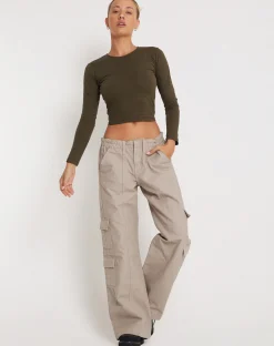 Motel Rocks Wide Leg Pants-Hansa Cargo Trouser in Stone