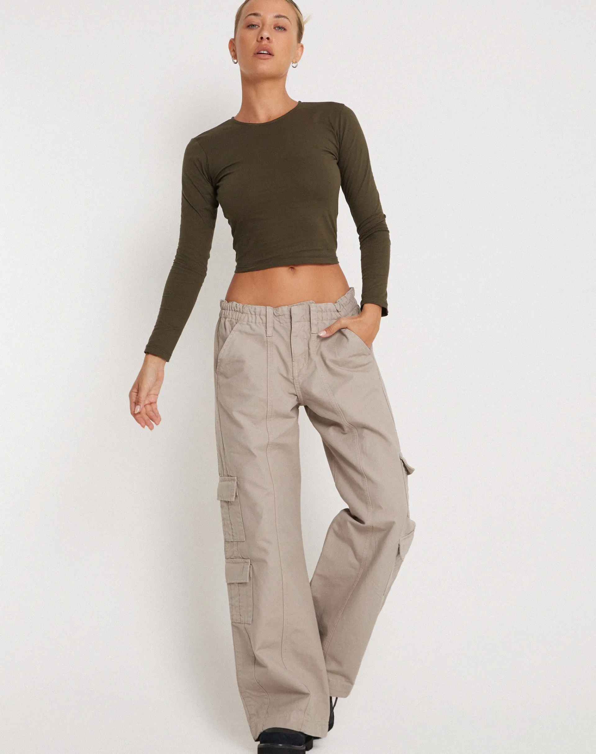 Motel Rocks Wide Leg Pants-Hansa Cargo Trouser in Stone