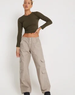 Motel Rocks Wide Leg Pants-Hansa Cargo Trouser in Stone