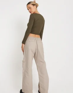 Motel Rocks Wide Leg Pants-Hansa Cargo Trouser in Stone