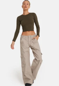 Motel Rocks Wide Leg Pants-Hansa Cargo Trouser in Stone