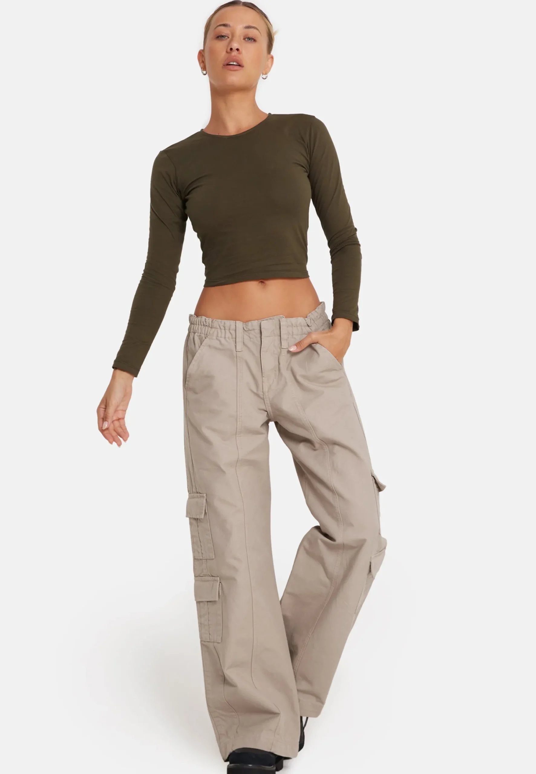 Motel Rocks Wide Leg Pants-Hansa Cargo Trouser in Stone