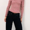 Motel Rocks Long Sleeve Tops-Haruka Top in Stripe Red and White