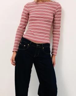 Motel Rocks Long Sleeve Tops-Haruka Top in Stripe Red and White