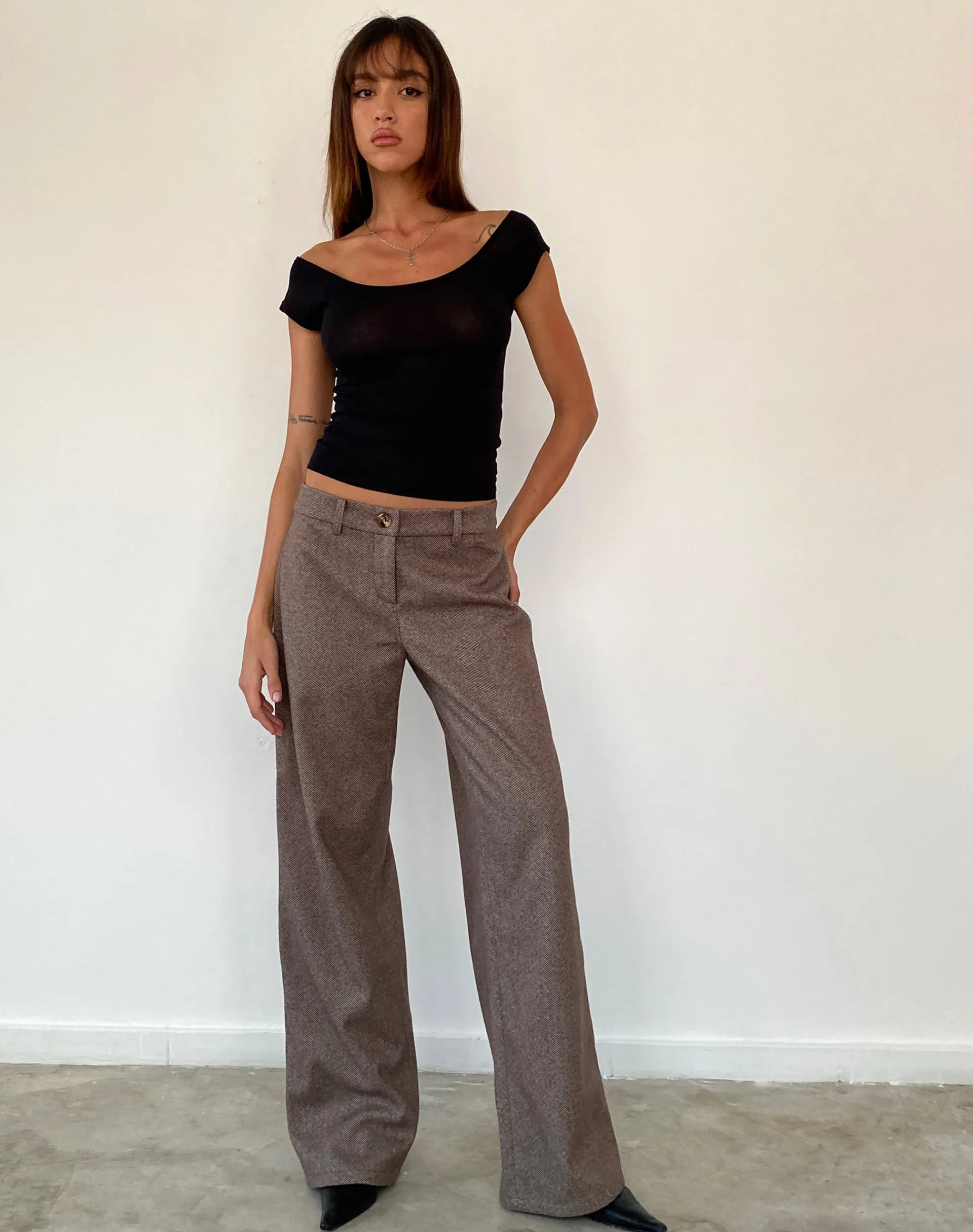 Motel Rocks Wide Leg Pants | Low Rise Pants-Helsa Low Rise Trouser in Dark Brown Tailoring