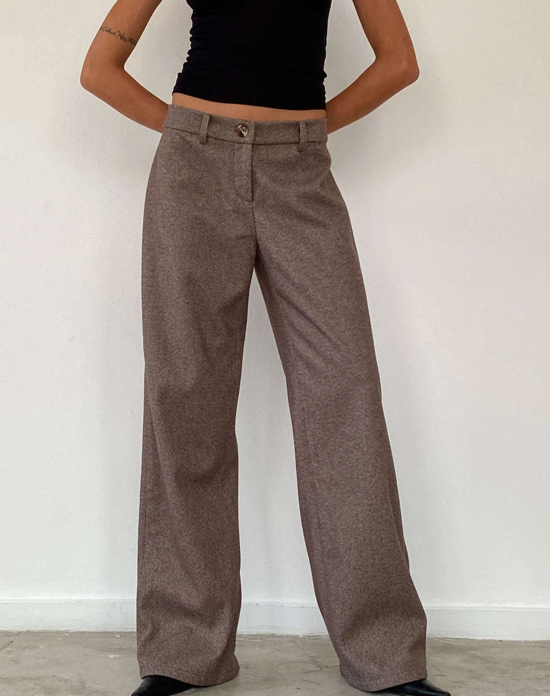 Motel Rocks Wide Leg Pants | Low Rise Pants-Helsa Low Rise Trouser in Dark Brown Tailoring