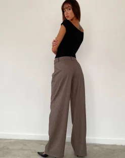 Motel Rocks Wide Leg Pants | Low Rise Pants-Helsa Low Rise Trouser in Dark Brown Tailoring