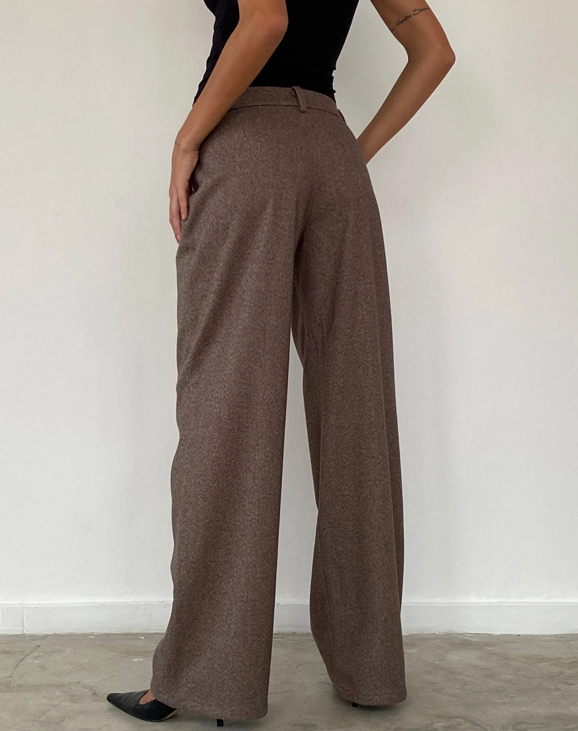 Motel Rocks Wide Leg Pants | Low Rise Pants-Helsa Low Rise Trouser in Dark Brown Tailoring