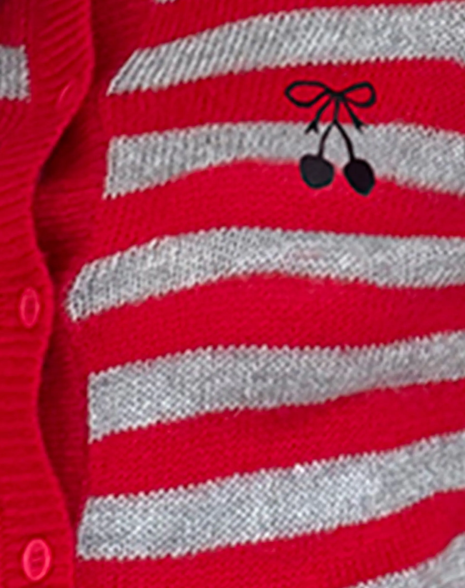 Motel Rocks Co-Ords | Cardigans-Henidar Cardigan in Red and Grey Stripe with Cherry Emb