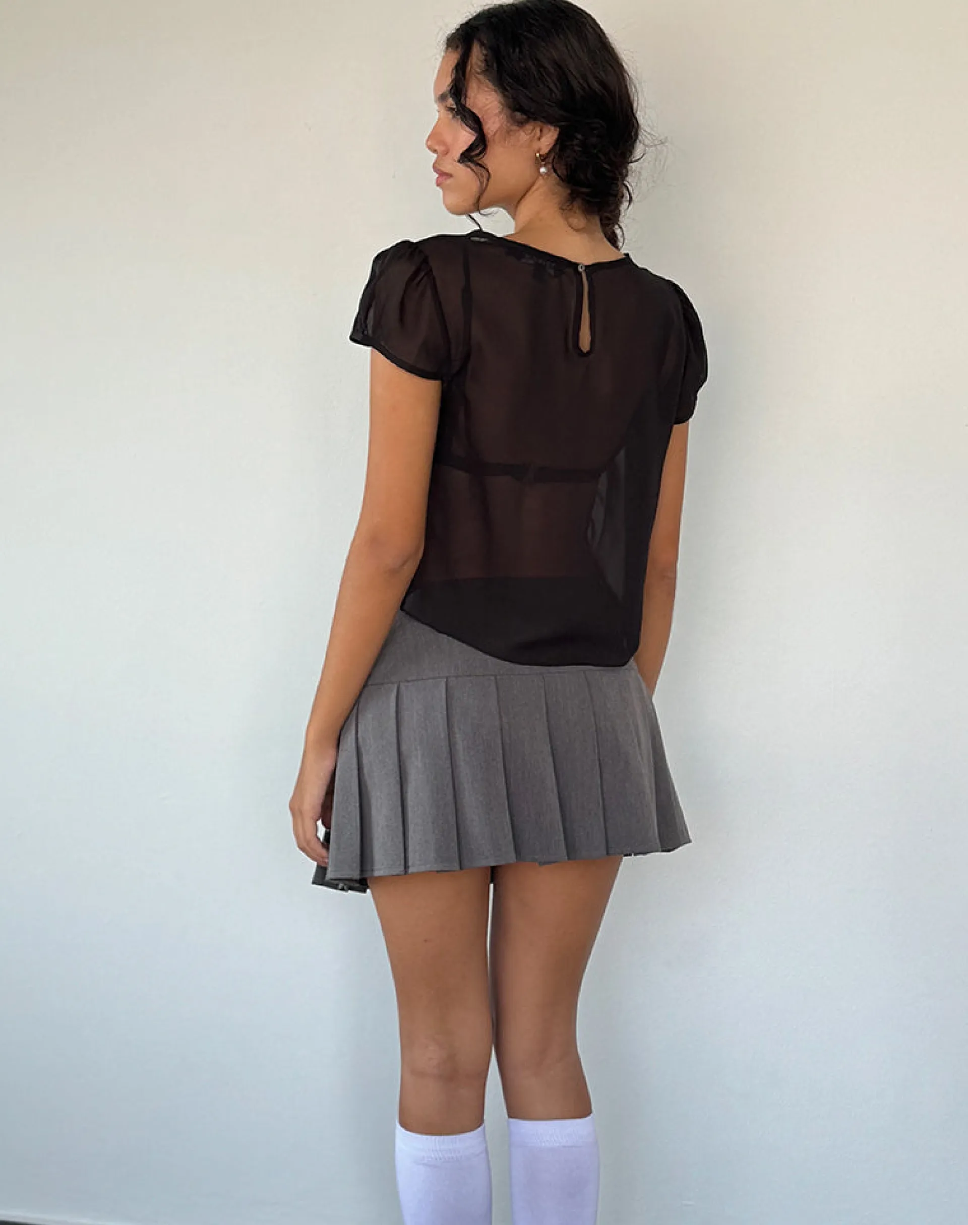 Motel Rocks Shirts And Blouses | Going Out Tops-Henrietta Frill Blouse in Black Chiffon