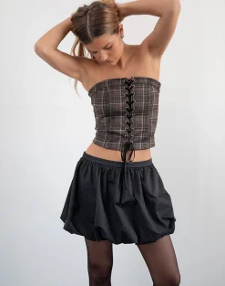 Motel Rocks Corset Tops | Bandeau Tops-Heska Lace Front Corset Top in Brown Check BrownCheck
