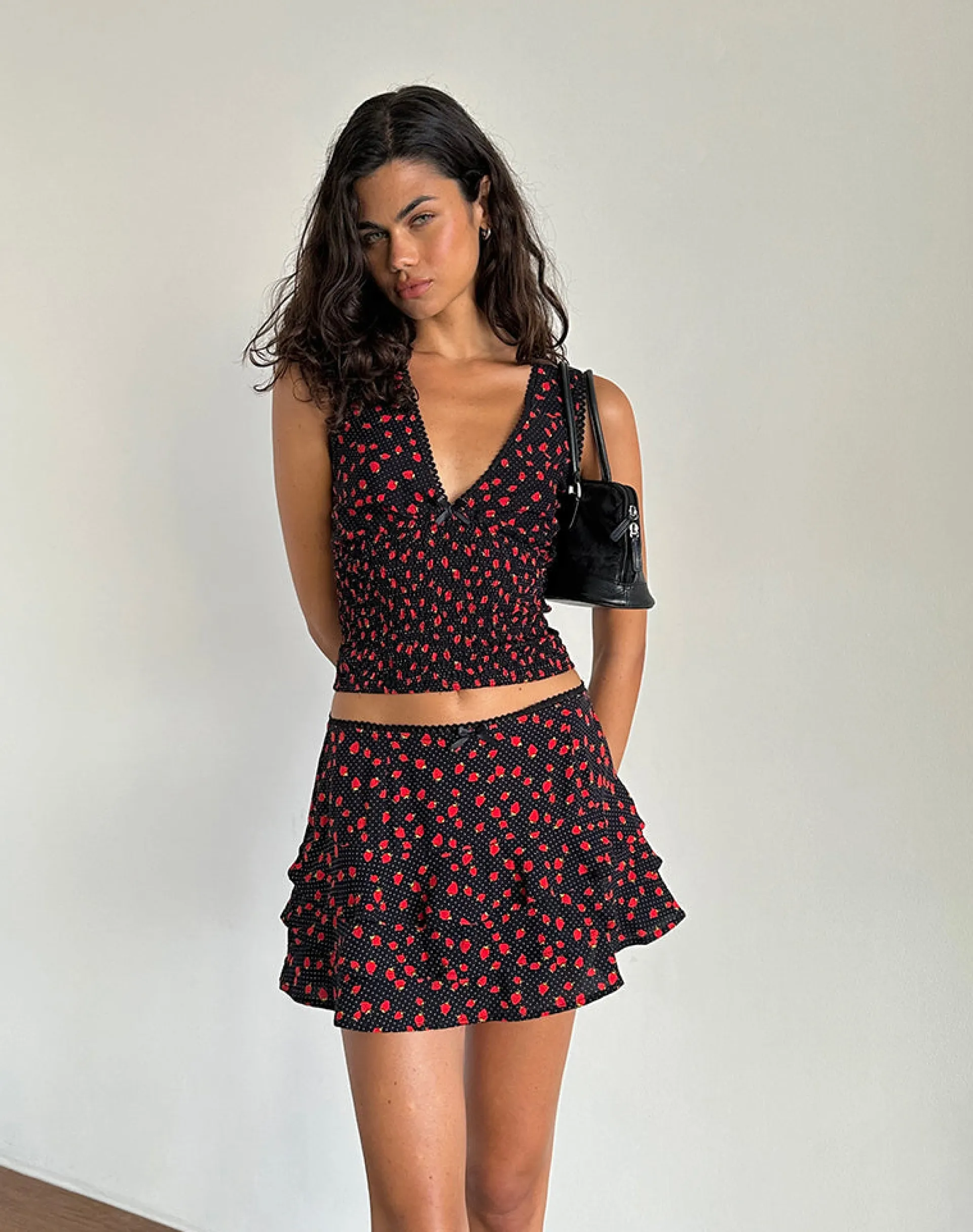 Motel Rocks Co-Ords | Printed Tops-Hevalis Top in Strawberry Polka Black StrawberryPolkaBlack