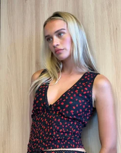 Motel Rocks Co-Ords | Printed Tops-Hevalis Top in Strawberry Polka Black StrawberryPolkaBlack