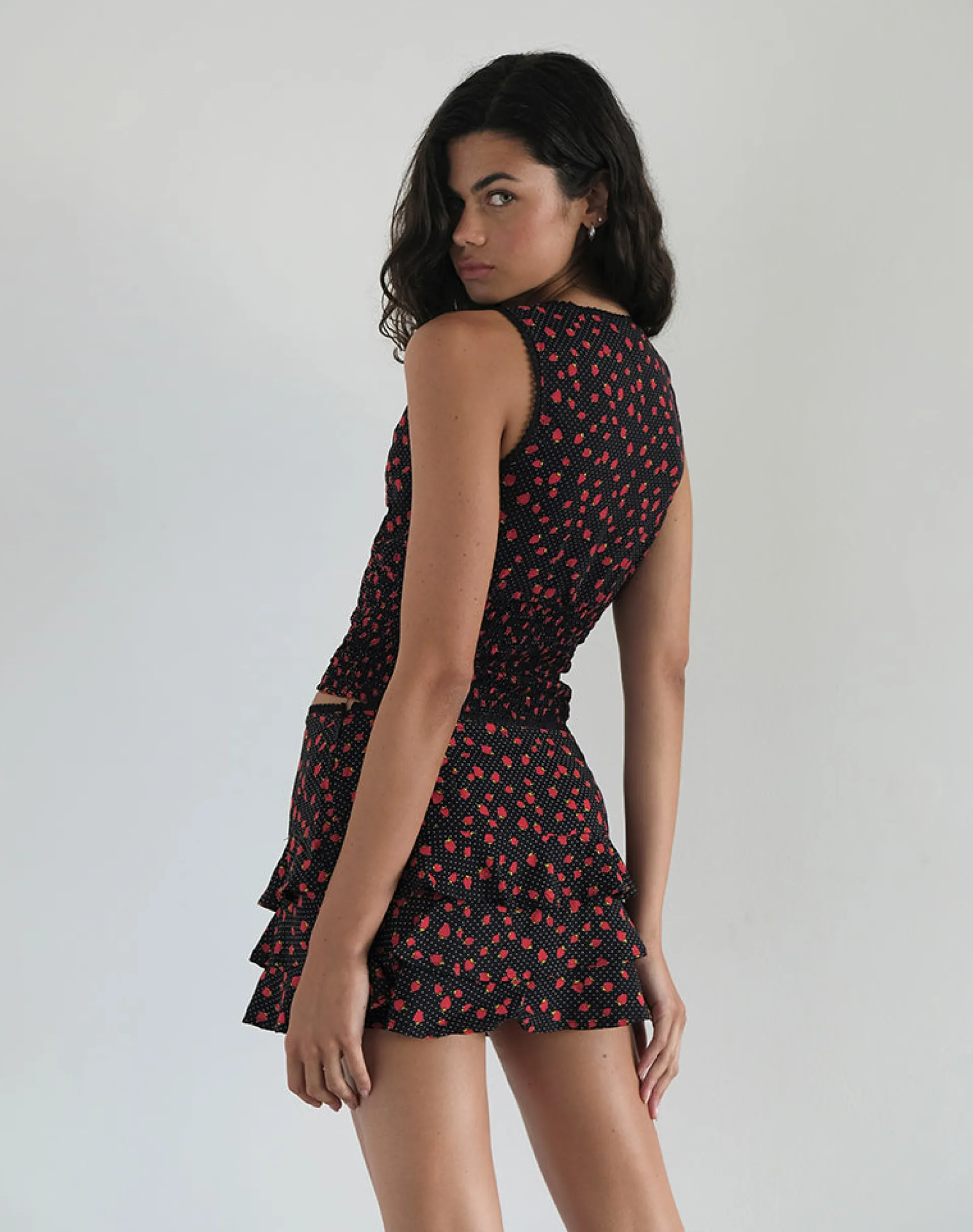 Motel Rocks Co-Ords | Printed Tops-Hevalis Top in Strawberry Polka Black StrawberryPolkaBlack