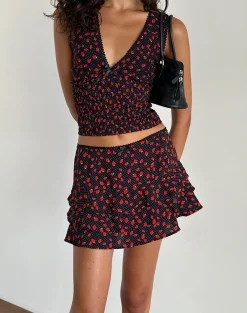 Motel Rocks Co-Ords | Printed Tops-Hevalis Top in Strawberry Polka Black StrawberryPolkaBlack