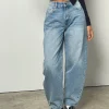 Motel Rocks Wide Leg Pants | Jeans-High Rise Barrel Jean in Bleu