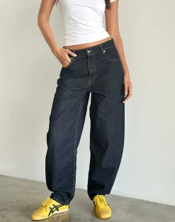 Motel Rocks Wide Leg Pants | Jeans-High Rise Barrel Jean in Indigo