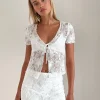 Motel Rocks Co-Ords | Crop Tops-Hillary Tie Top in Textured Floral White