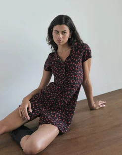 Motel Rocks Printed Dresses | Day Dresses-Holmana Mini Dress in Strawberry Polka Black