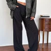 Motel Rocks Wide Leg Pants | Low Rise Pants-Hondra Trousers in Pinstripe Black PinstripeBlack