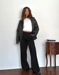 Motel Rocks Wide Leg Pants | Low Rise Pants-Hondra Trousers in Pinstripe Black PinstripeBlack