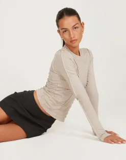 Motel Rocks Basic Tops | Long Sleeve Tops-Huda Long Sleeve Top in Coconut Milk