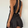 Motel Rocks Party Dresses | Mini Dresses-Hydri Satin Halterneck Mini Dress in Black