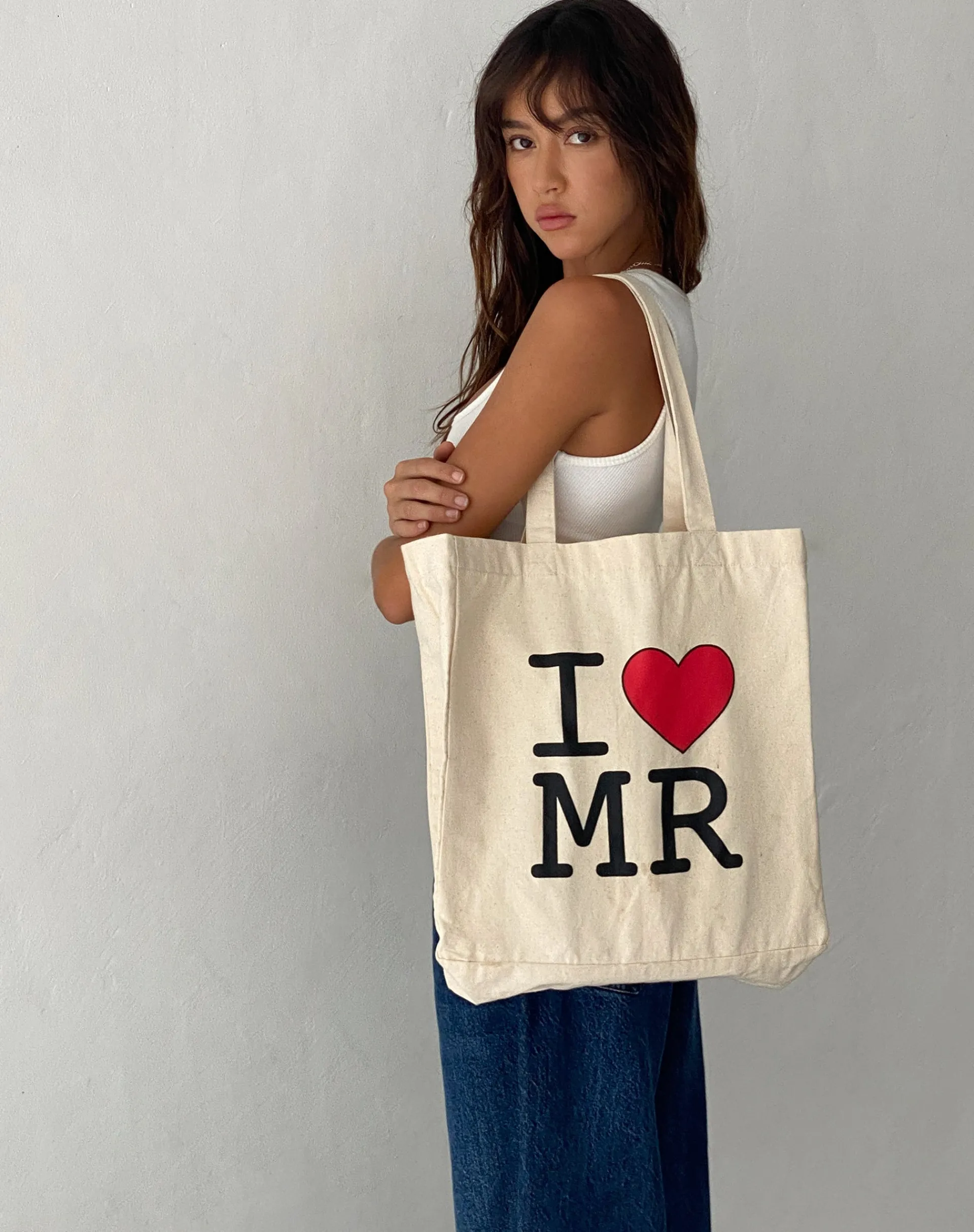 Motel Rocks Accessories-I Heart MR Tote Bag in Off White