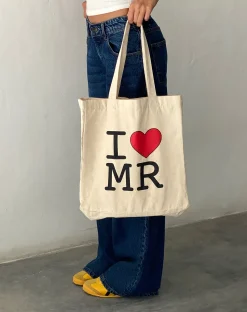 Motel Rocks Accessories-I Heart MR Tote Bag in Off White