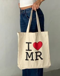 Motel Rocks Accessories-I Heart MR Tote Bag in Off White