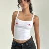 Motel Rocks Vest Tops | Strappy Tops-Icah Cami Top in White with Stars Placement WhitewithStarsPlacement