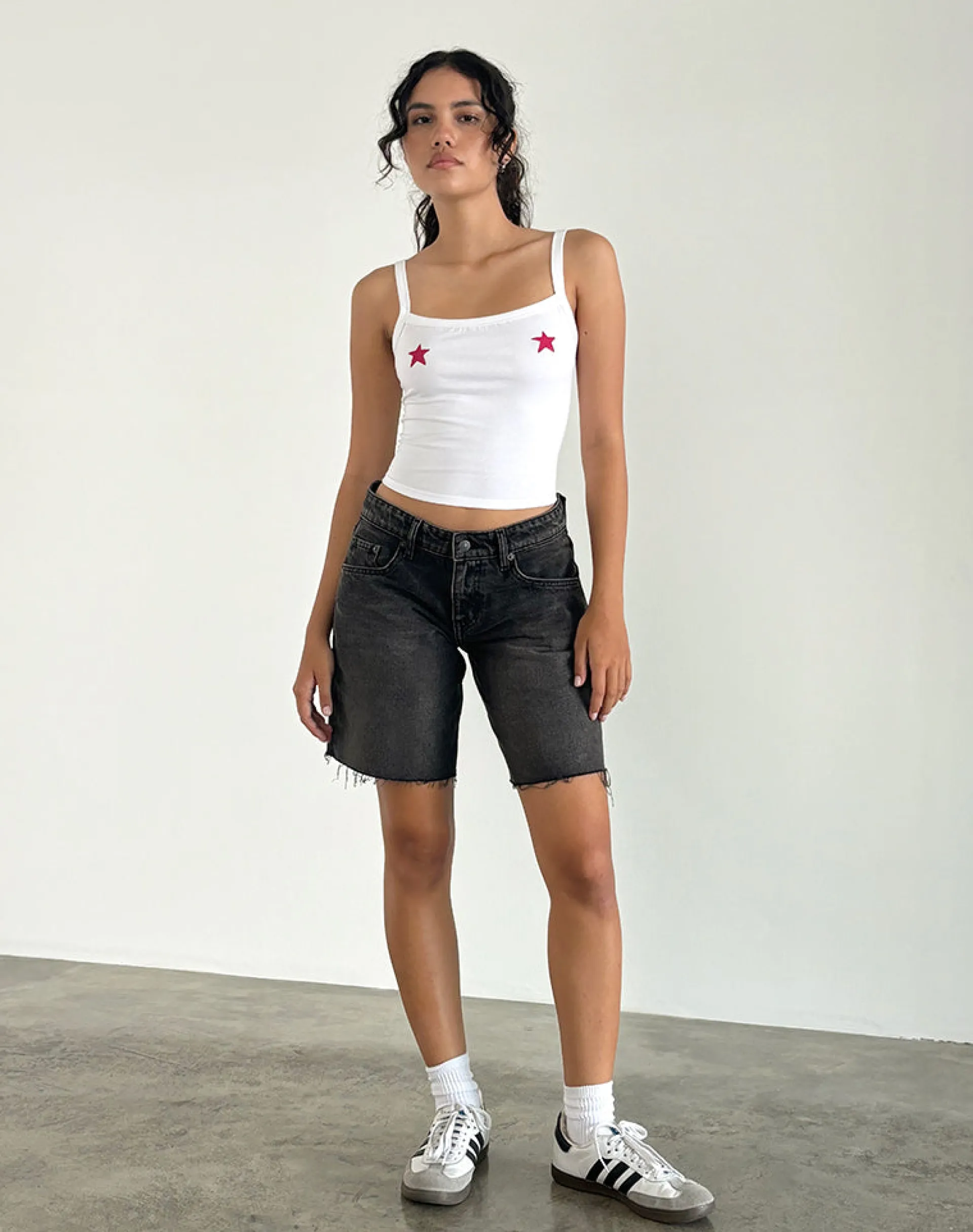 Motel Rocks Vest Tops | Strappy Tops-Icah Cami Top in White with Stars Placement WhitewithStarsPlacement