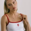 Motel Rocks Basic Tops | Vest Tops-Icah Vest Top in White with Red Binding and Strawberry WhitewithRedBindingandStrawberry