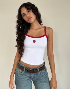 Motel Rocks Basic Tops | Vest Tops-Icah Vest Top in White with Red Binding and Strawberry WhitewithRedBindingandStrawberry