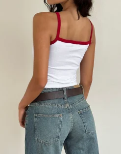 Motel Rocks Basic Tops | Vest Tops-Icah Vest Top in White with Red Binding and Strawberry WhitewithRedBindingandStrawberry