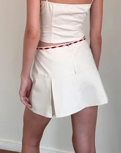Motel Rocks Co-Ords | Pleated Skirts-Idalis Skort in Cream with Red Binding CreamwithRedBinding