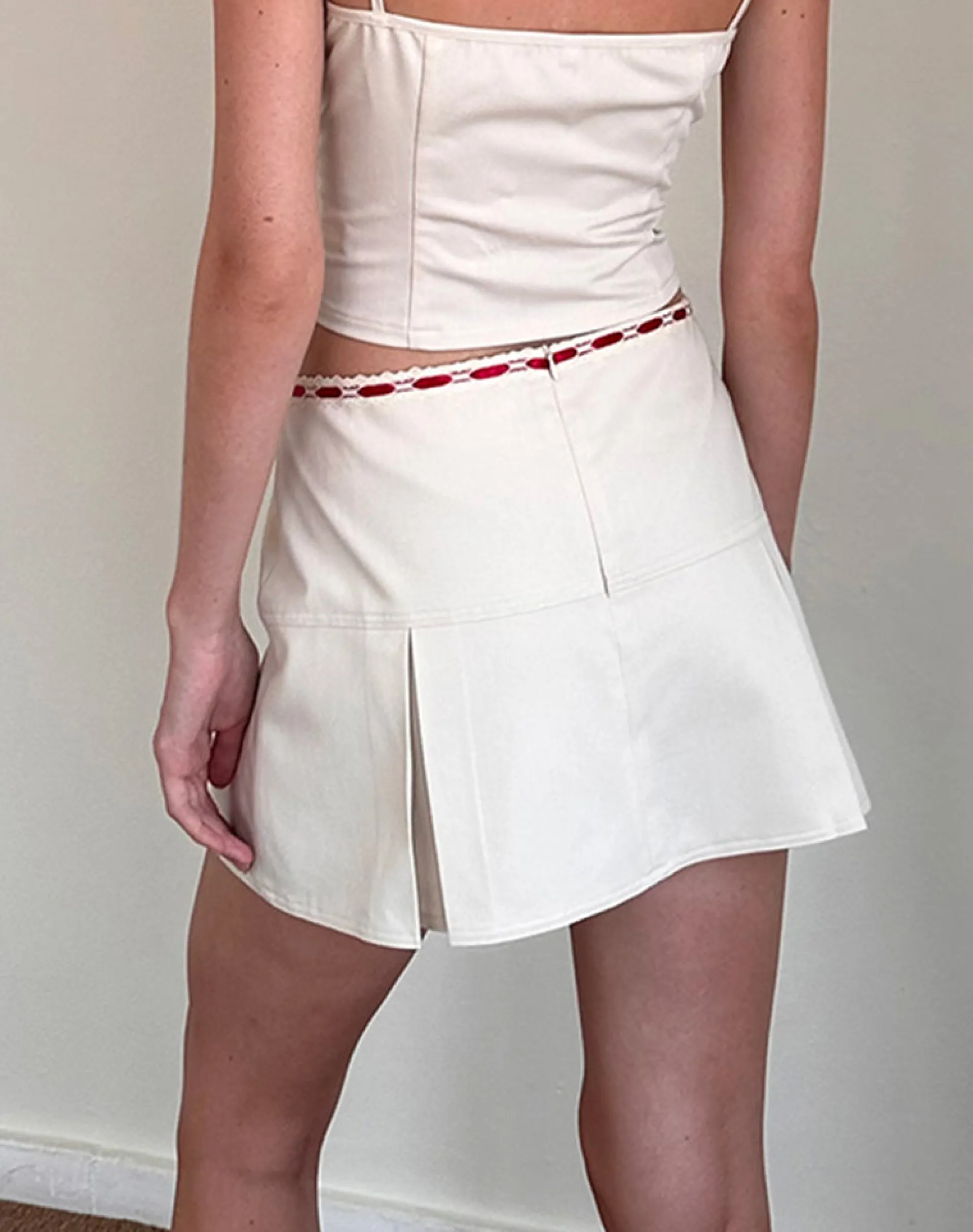 Motel Rocks Co-Ords | Pleated Skirts-Idalis Skort in Cream with Red Binding CreamwithRedBinding