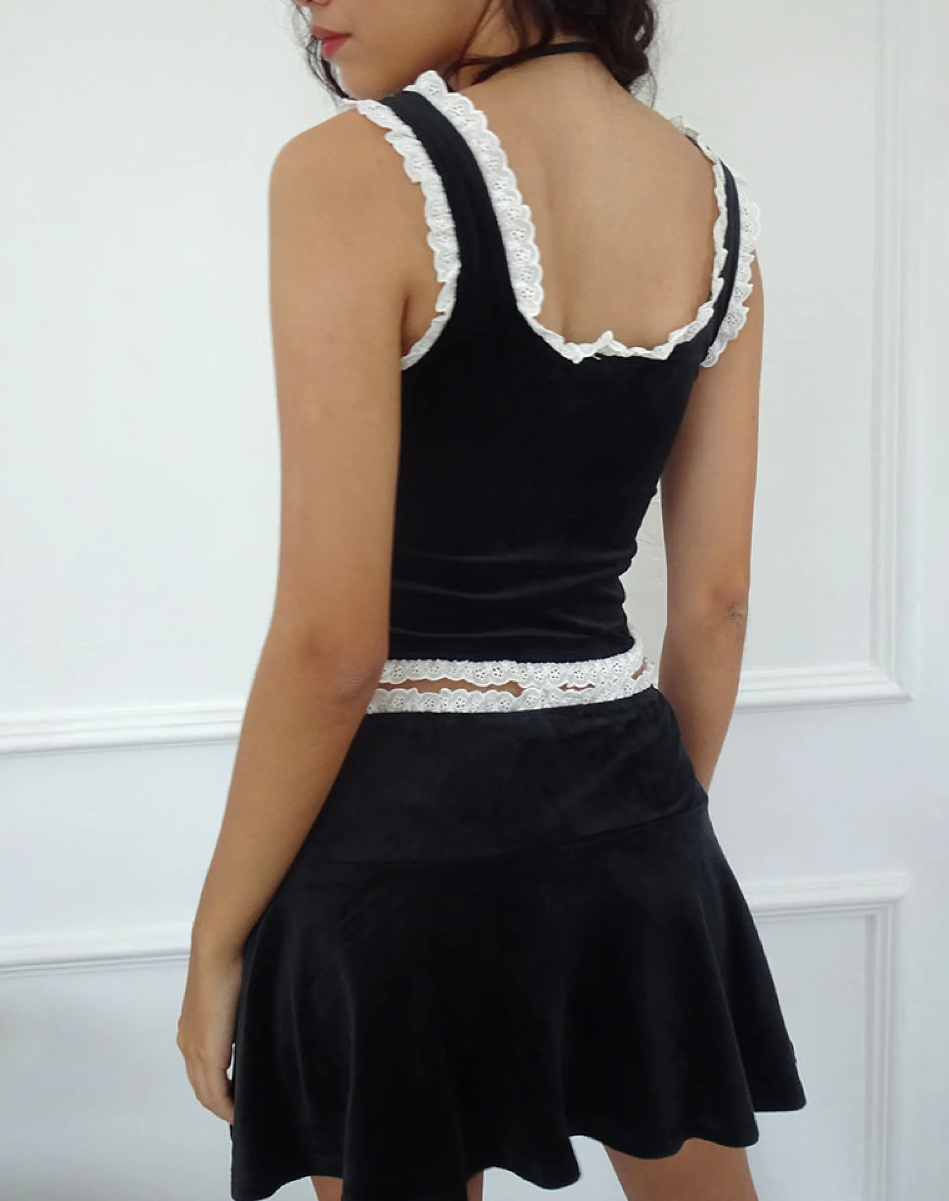 Motel Rocks Mini Skirts-Idina Mini Skirt in Flat Velvet Black