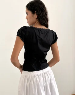 Motel Rocks Shirts And Blouses | Corset Tops-Ilias Corset Top in Poplin Black PoplinBlack