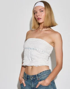 Motel Rocks Bandeau Tops | Lace Tops-Ilina Bandeau Top in Lace Ivory