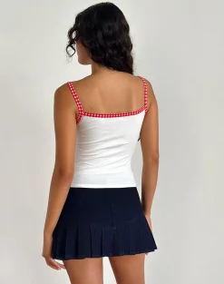Motel Rocks Basic Tops | Strappy Tops-Ilisna Top in Off White with Red Gingham Binding OffWhitewithRedGinghamBinding