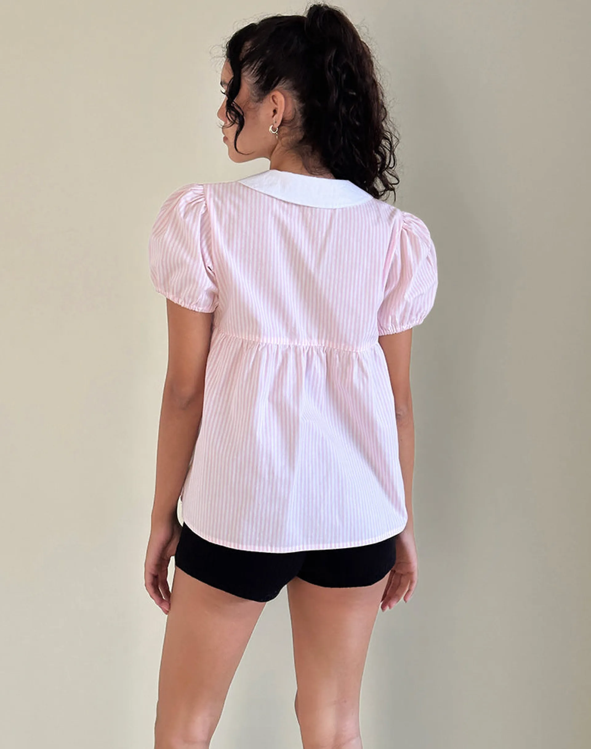 Motel Rocks Shirts And Blouses-Immy Top in Small Stripe Vertical Candy Pink SmallStripeVerticalCandyPink