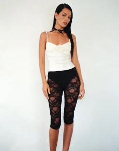 Motel Rocks Strappy Tops | Going Out Tops-Indus Cami Top in Cream with Rosette Feature CreamwithRosetteFeature
