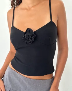 Motel Rocks Corset Tops | Strappy Tops-Indus Cami Top in Rosette Black RosetteBlack