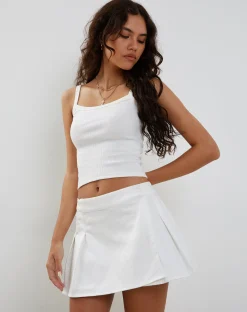 Motel Rocks Pleated Skirts-Inica Pleated Mini Skirt in Off White