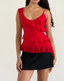 Motel Rocks Strappy Tops | Going Out Tops-Irani Top in Red