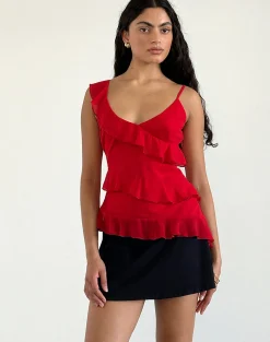 Motel Rocks Strappy Tops | Going Out Tops-Irani Top in Red