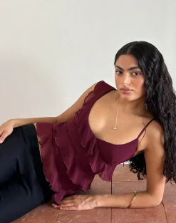 Motel Rocks Strappy Tops | Going Out Tops-Irani Top in Ruby Wine RubyWine